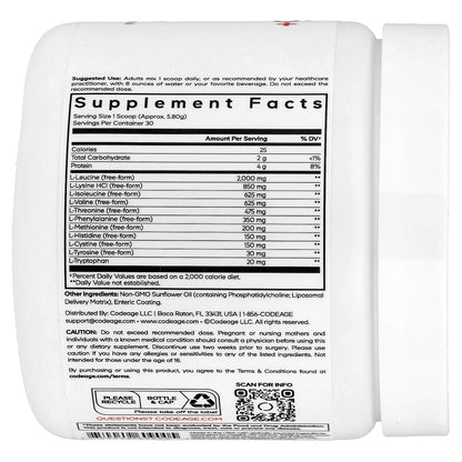 Codeage, Sport, Liposomal Multi Amino+ Powder, Unflavored, 6.15 oz (174.2 g)