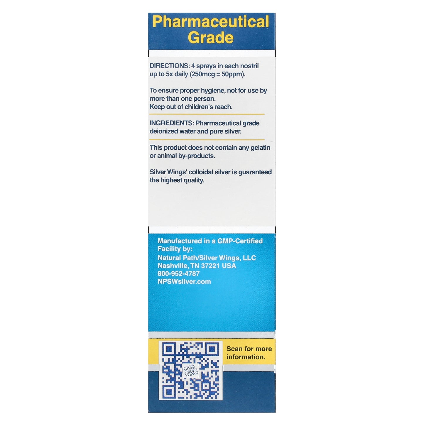 Natural Path Silver Wings, Natural Silver Nasal Spray, Sinus Relief, 50 PPM, 1 fl oz (30 ml)