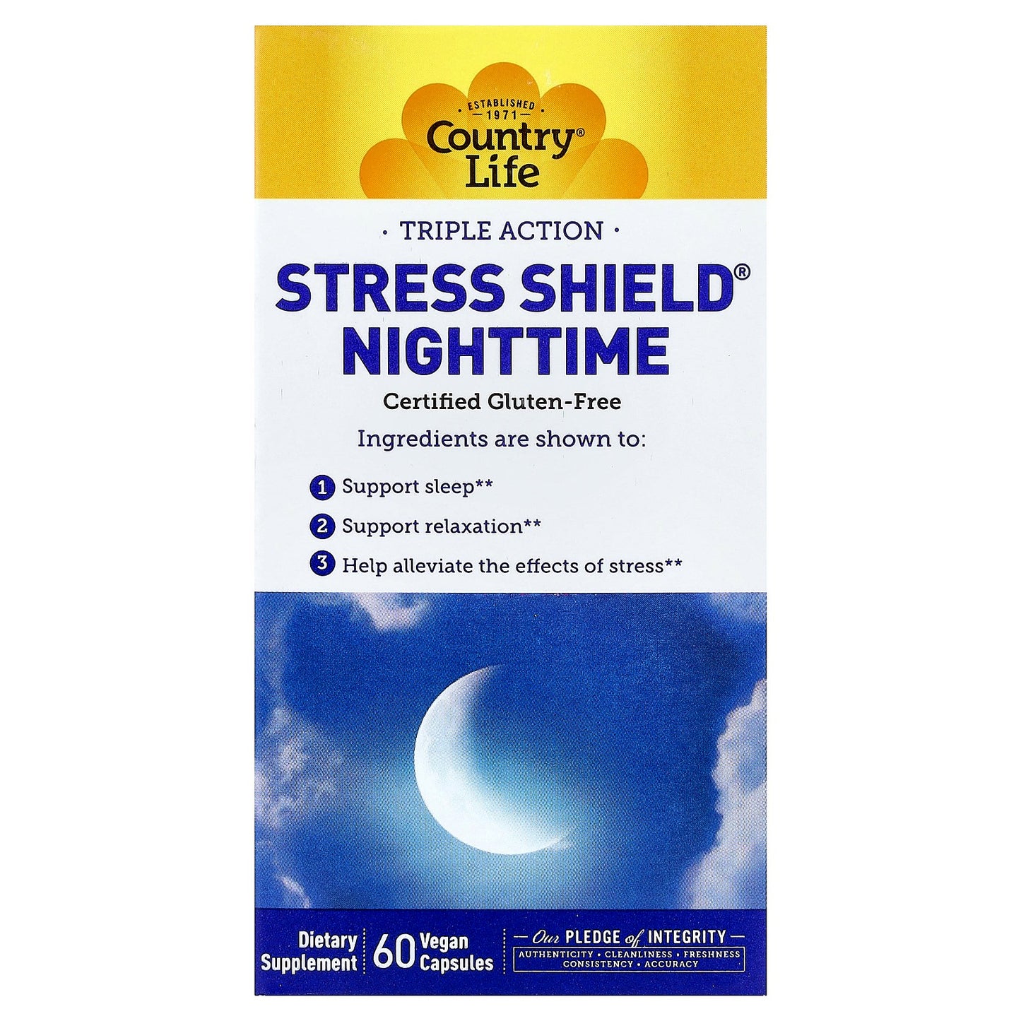 Country Life, Stress Shield® Nighttime, Triple Action, 60 Vegan Capsules