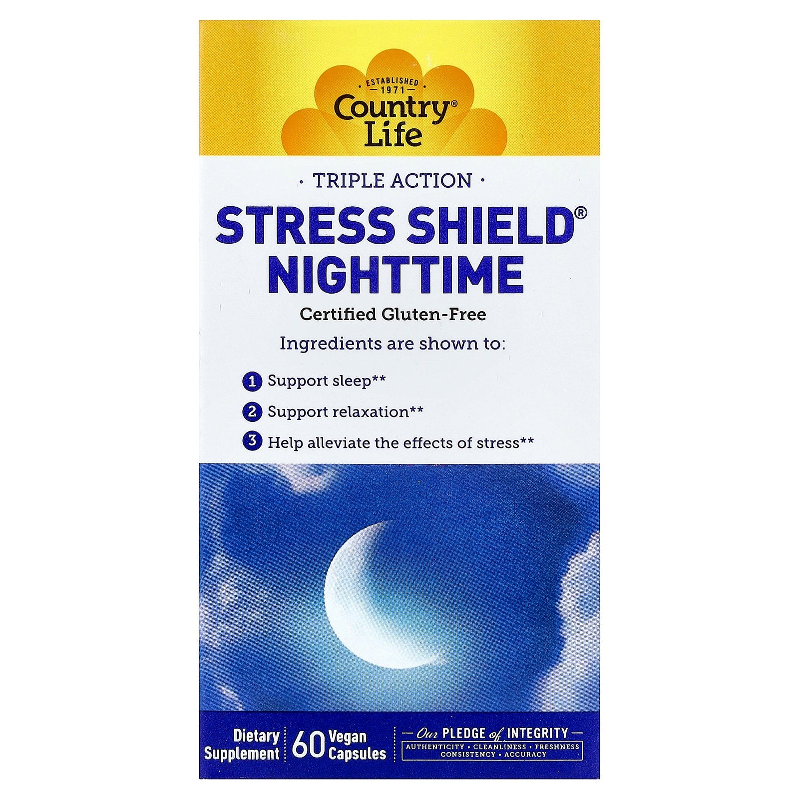 Country Life, Stress Shield® Nighttime, Triple Action, 60 Vegan Capsules