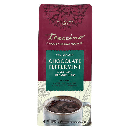 Teeccino, Organic Chicory Herbal 'Coffee', Chocolate Peppermint, Light Roast, Caffeine Free, 11 oz (312 g)