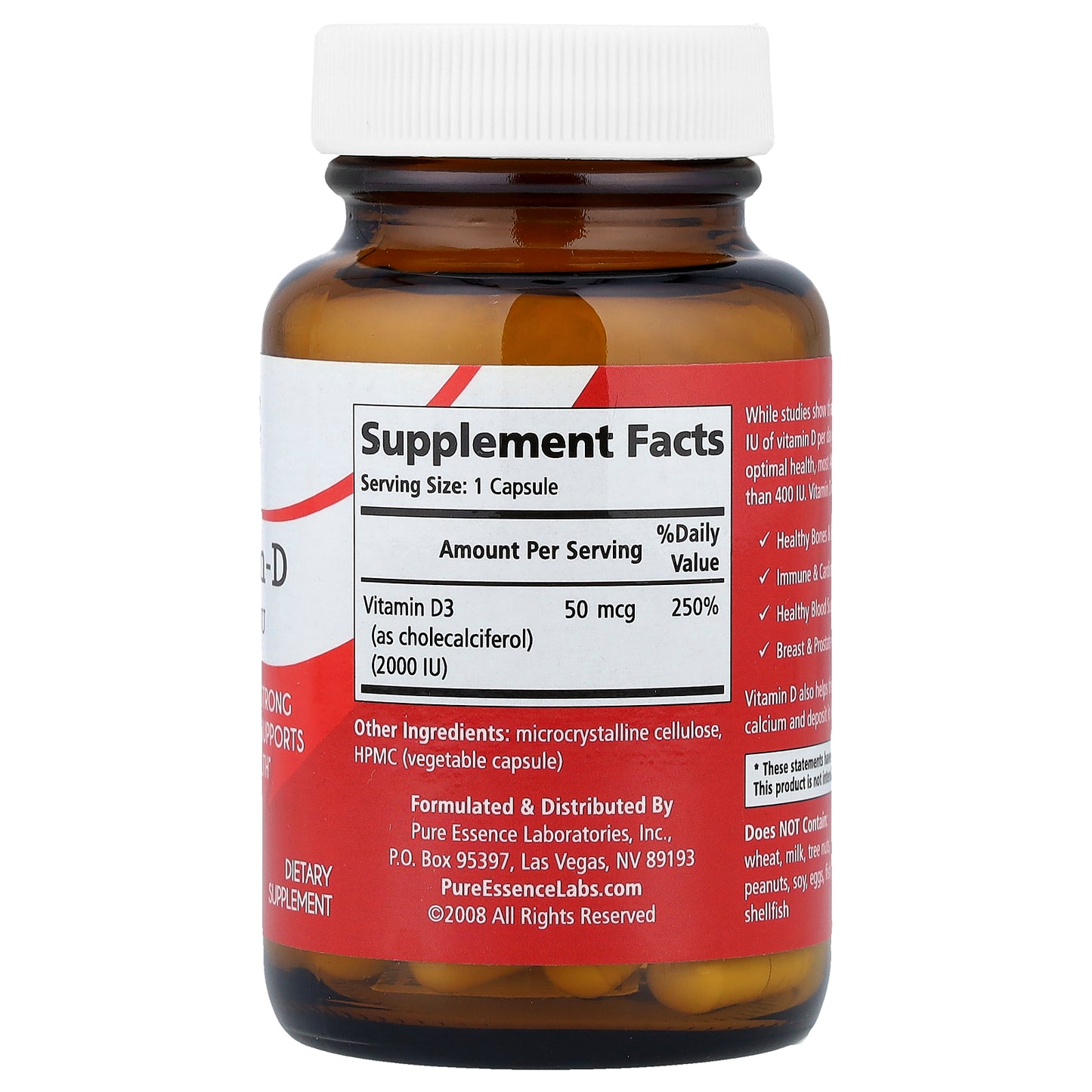 Pure Essence, Vitamin-D, 2,000 IU, 30 Vegi-Caps