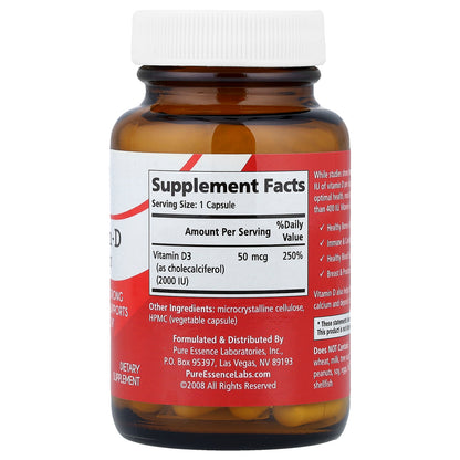 Pure Essence, Vitamin-D, 2,000 IU, 30 Vegi-Caps