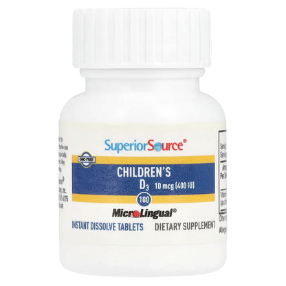 Superior Source, Children's D3, 10 mcg (400 IU), 100 MicroLingual® Instant Dissolve Tablets
