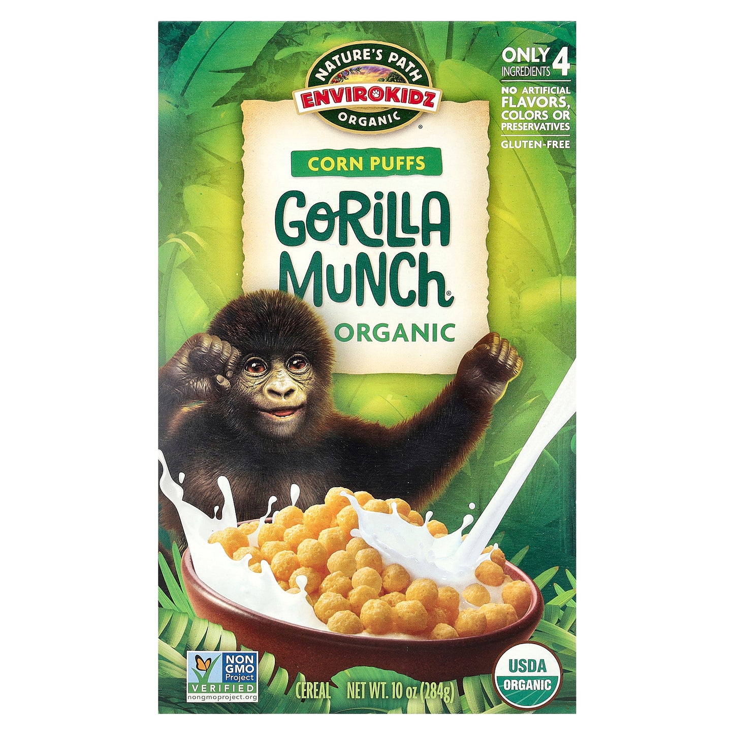 Nature's Path, EnviroKidz, Organic Corn Puffs Gorilla Munch Cereal, 10 oz (284 g)