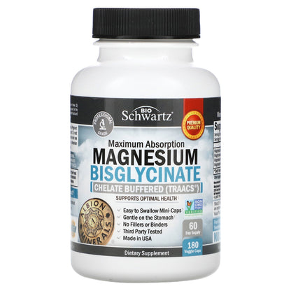 BioSchwartz, Maximum Absorption Magnesium Bisglycinate, 180 Veggie Caps (24 mg per Capsule)