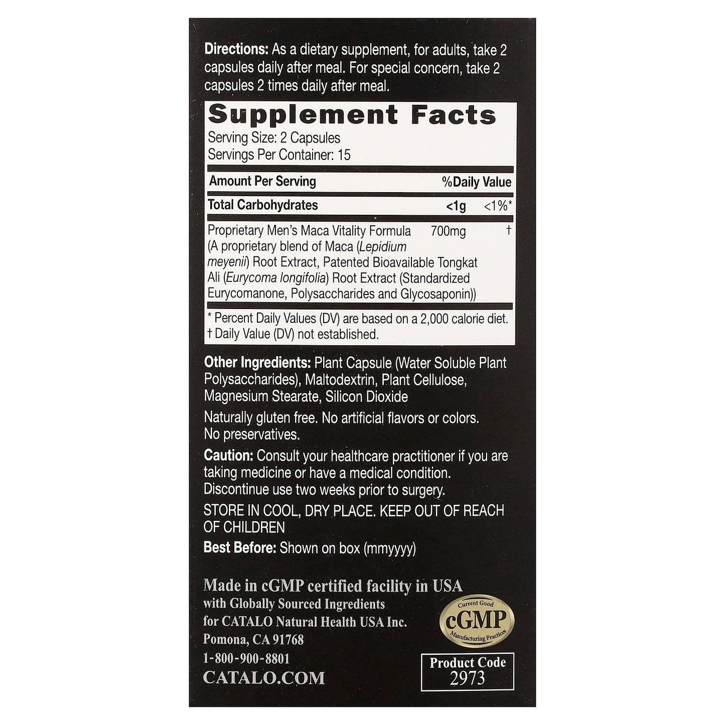 CATALO, Men's Extra Maca Vitality Formula, 30 Vegetarian Capsules