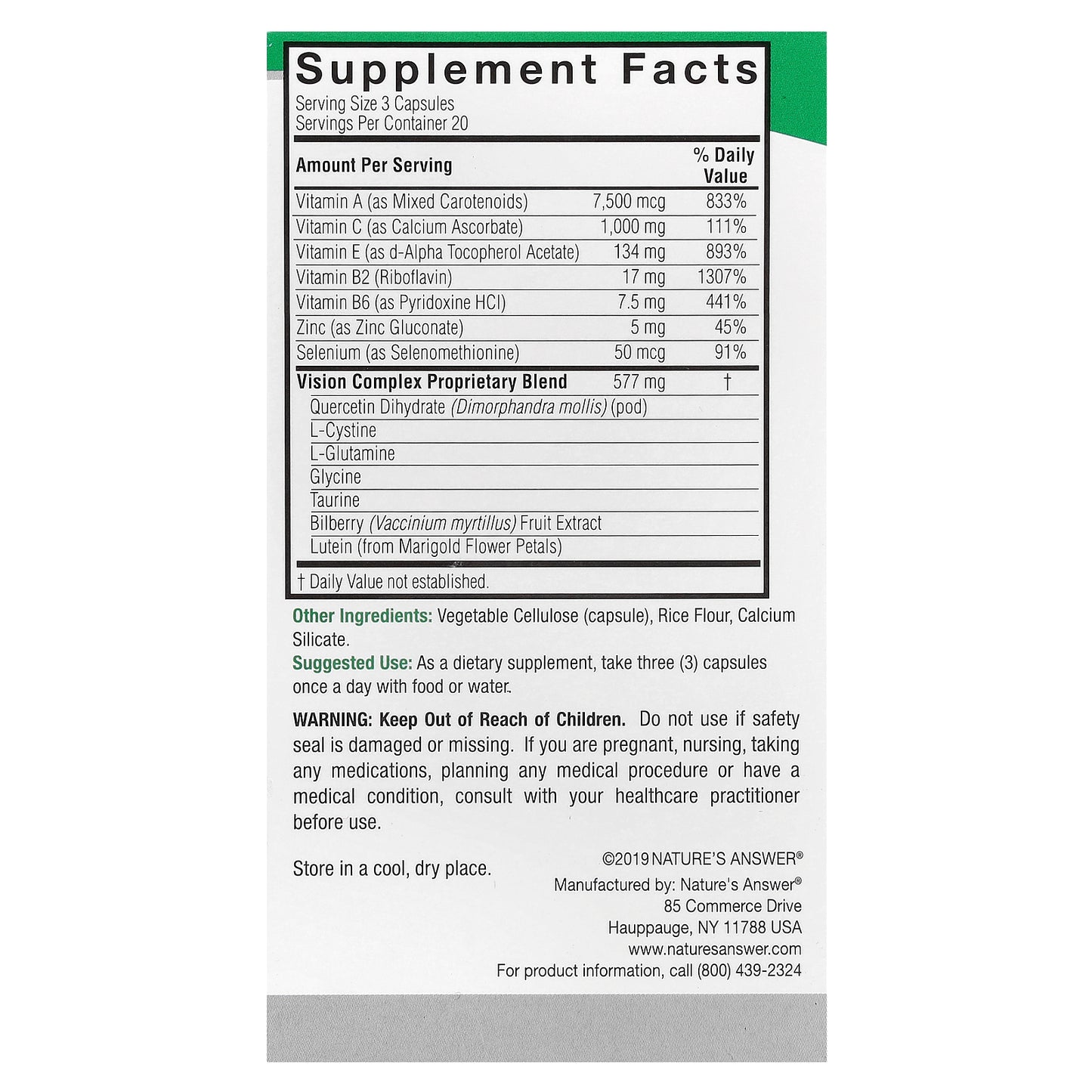 Nature's Answer, Bilberry Vision Complex, 60 Vegetarian Capsules