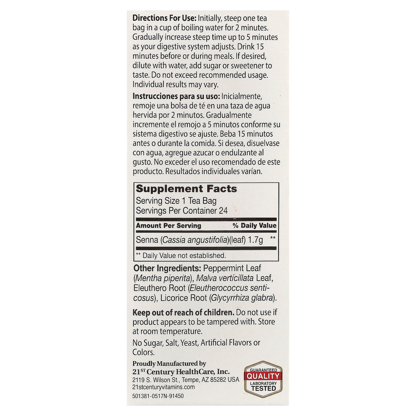 21st Century, Herbal Slimming Tea, Peppermint, Caffeine Free, 24 Tea Bags, 1.7 oz (48 g)