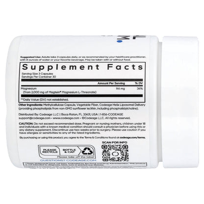 Codeage, Liposomal Magnesium L-Threonate, 90 Vegetable Capsules