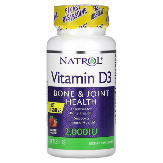 Natrol, Vitamin D3, Bone & Joint Health, Strawberry , 2,000 IU, 90 Tablets