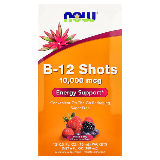 NOW Foods, B-12 Shots, Mixed Berry, 12 Packets, 0.5 fl oz (15 ml) Each