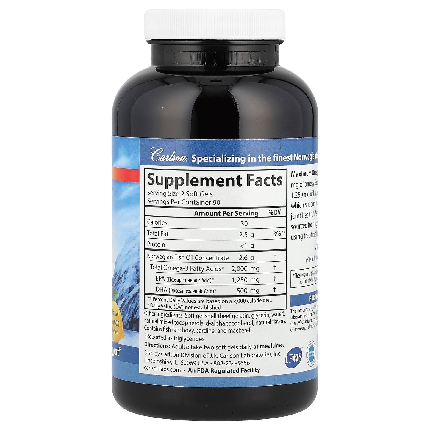 Carlson, Wild Norwegian, Maximum Omega 2000, Natural Lemon, 180 Soft Gels (1,000 mg per Soft Gel)