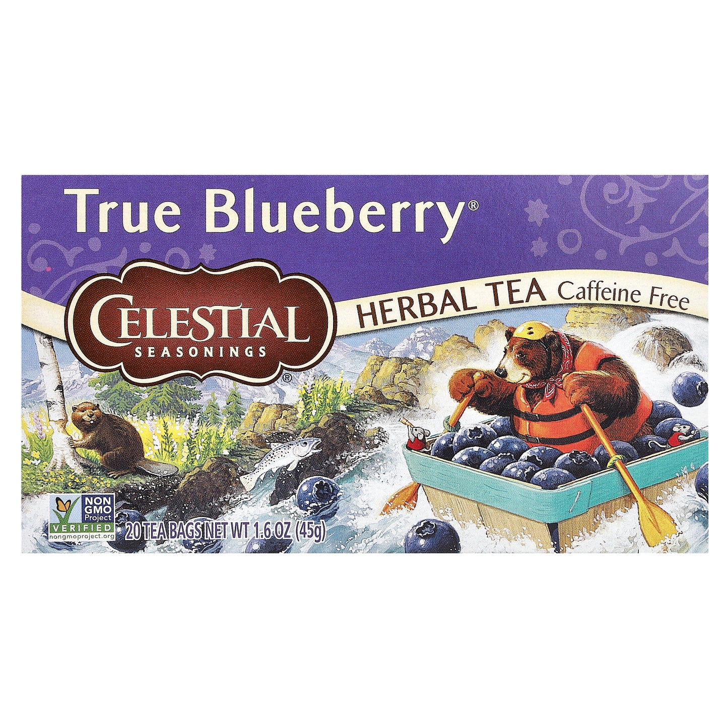 Celestial Seasonings, Herbal Tea, True Blueberry®, Caffeine Free, 20 Tea Bags, 1.6 oz (45 g)