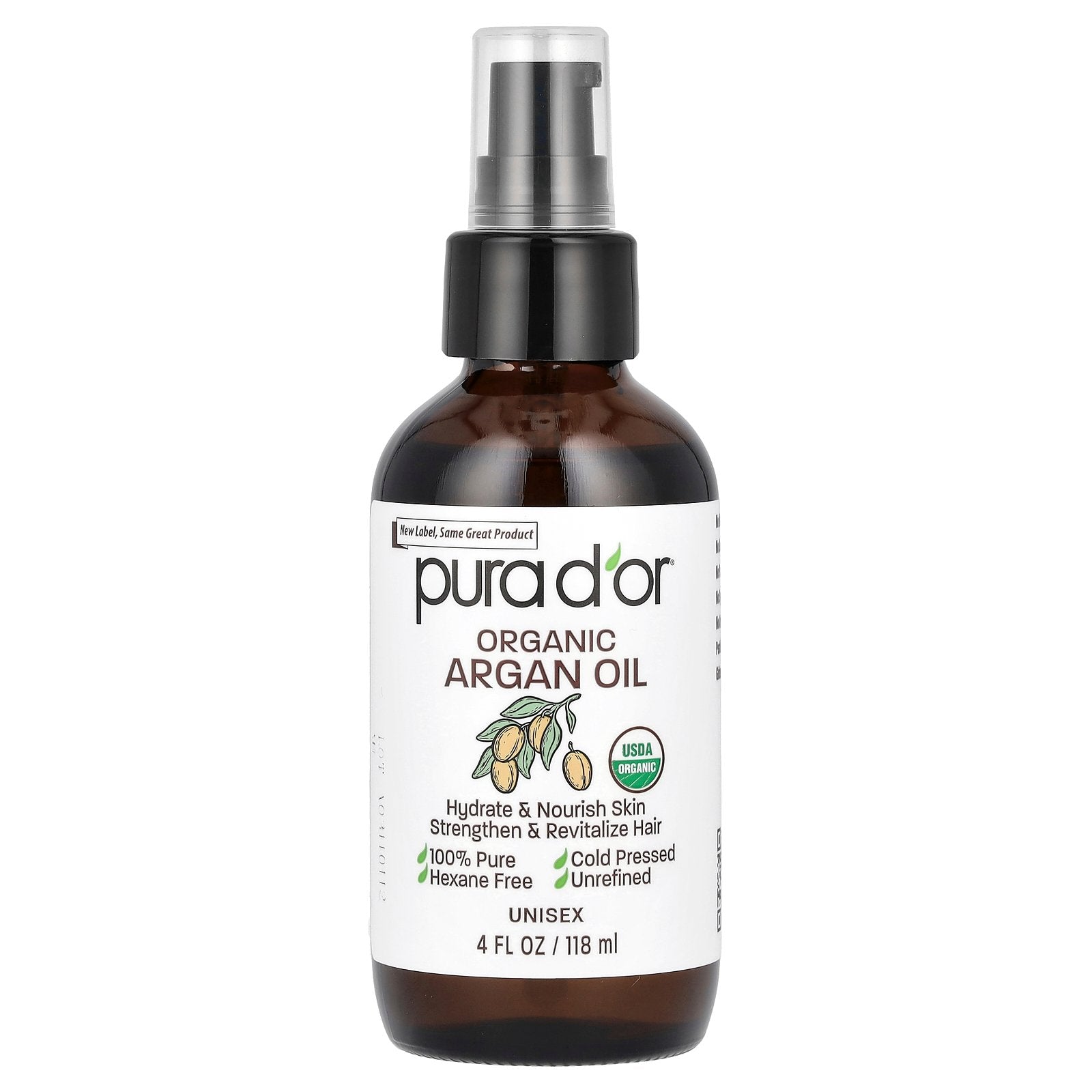 Pura D'or, Organic Argan Oil, 4 fl oz (118 ml)