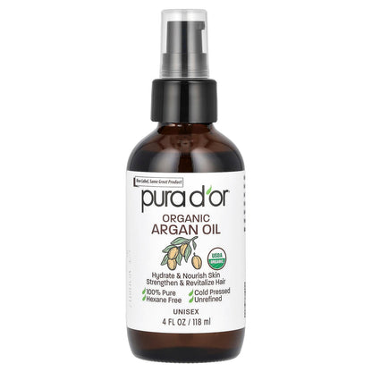 Pura D'or, Organic Argan Oil, 4 fl oz (118 ml)