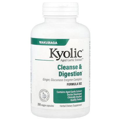 Kyolic, Aged Garlic Extract™, Cleanse & Digestion, Formula 102, 200 Veggie Capsules