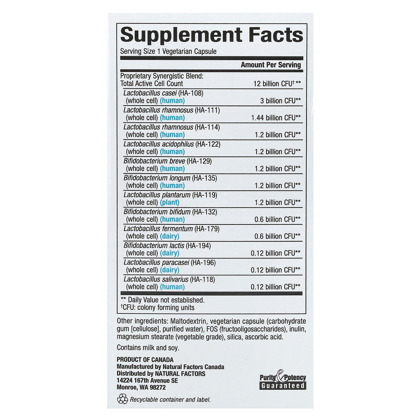 Natural Factors, Ultimate Probiotic, 12/12 Formula, 12 Billion, 60 Vegetarian Capsules