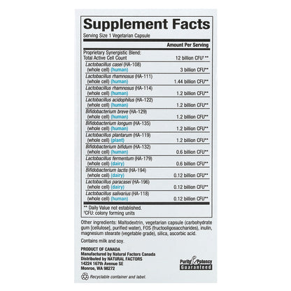 Natural Factors, Ultimate Probiotic, 12/12 Formula, 12 Billion, 60 Vegetarian Capsules