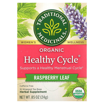 Traditional Medicinals, Organic Healthy Cycle, Raspberry Leaf, Caffeine Free, 16 Wrapped Tea Bags, 0.85 oz (24 g)