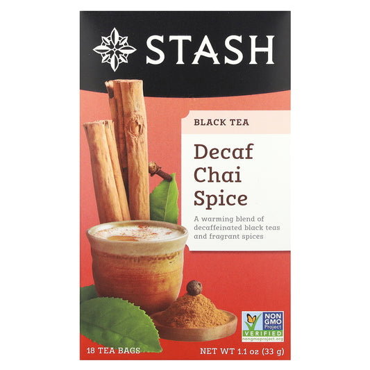 Stash Tea, Black Tea, Decaf Chai Spice, 18 Tea Bags, 1.1 oz (33 g)