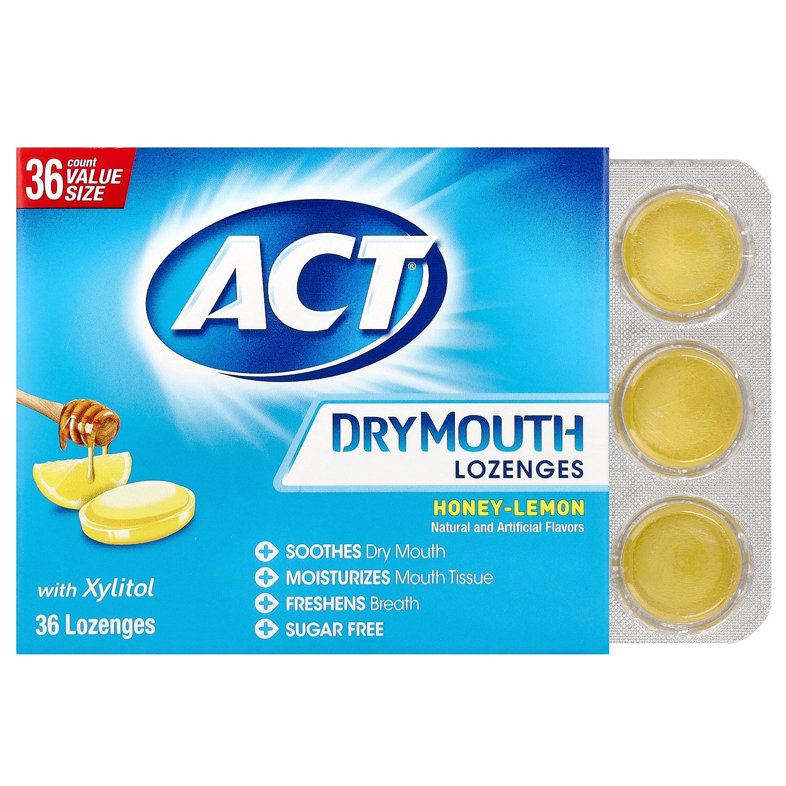 ACT, Dry Mouth Lozenges with Xylitol, Honey-Lemon, 36 Lozenges
