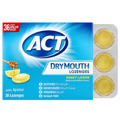 ACT, Dry Mouth Lozenges with Xylitol, Honey-Lemon, 36 Lozenges
