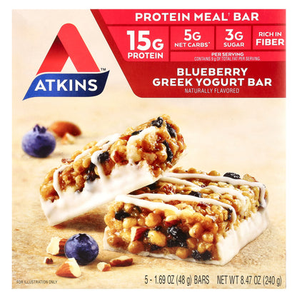 Atkins, Greek Yogurt Bar, Blueberry, 5 Bars, 1.69 oz (48 g) Each