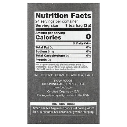 NOW Foods, Organic Black Tea, 24 Tea Bags, 1.7 oz (48 g)