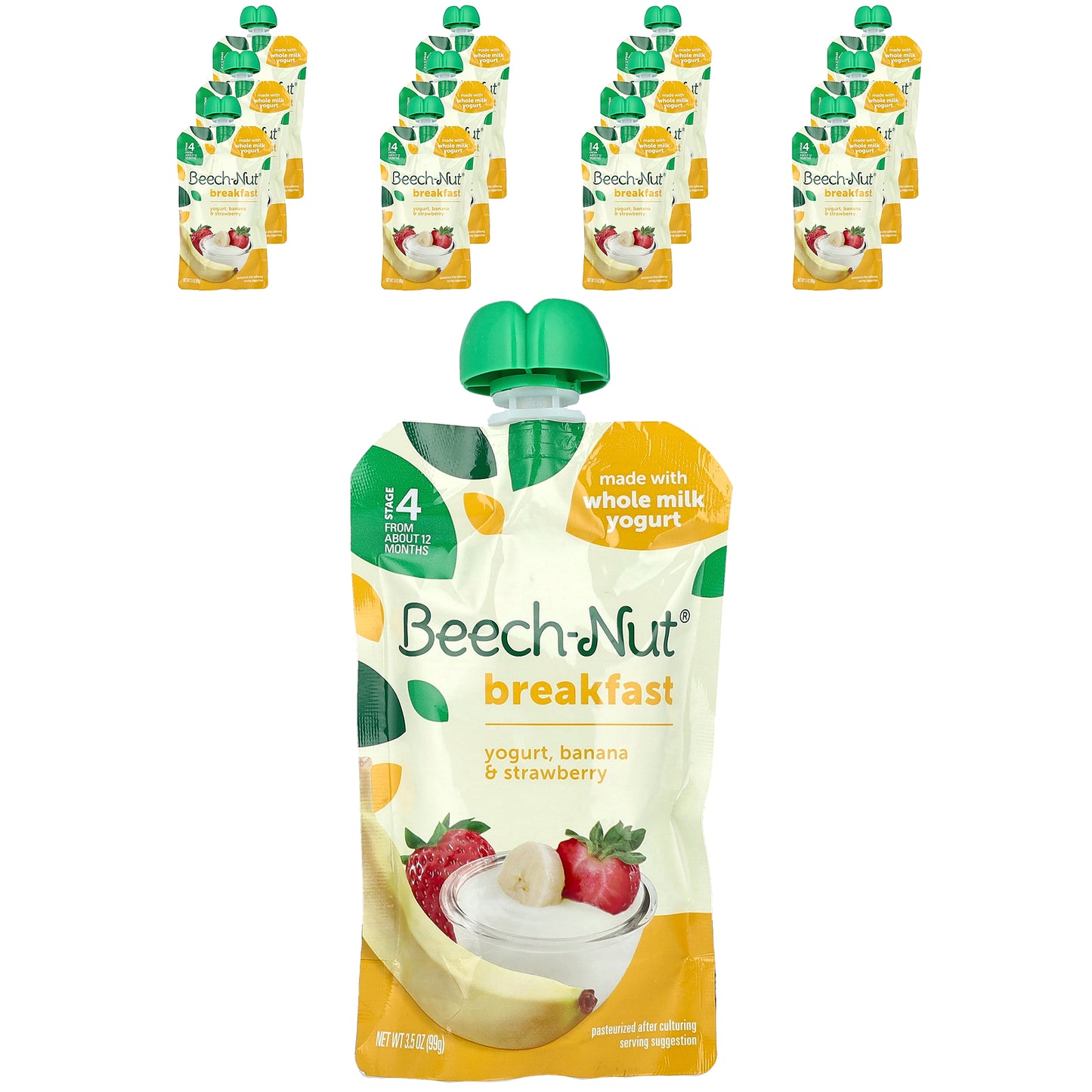 Beech-Nut, Breakfast, Yogurt, 12+ Months, Banana & Strawberry, 12 Pouches, 3.5 oz (99 g) Each