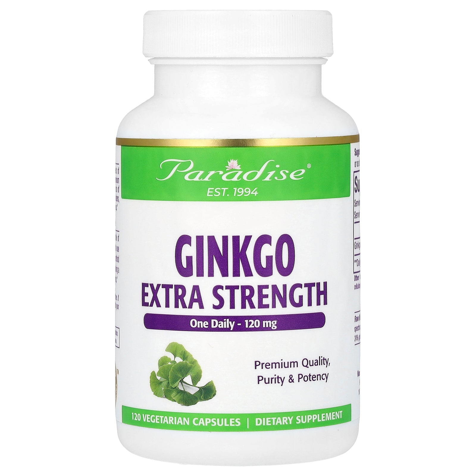 Paradise Herbs, Ginkgo, 120 mg, 120 Vegetarian Capsules