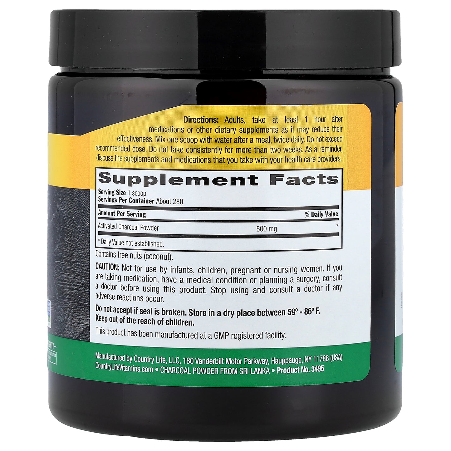 Country Life, Activated Coconut Charcoal Powder, 500 mg, 5 oz (141.7 g)