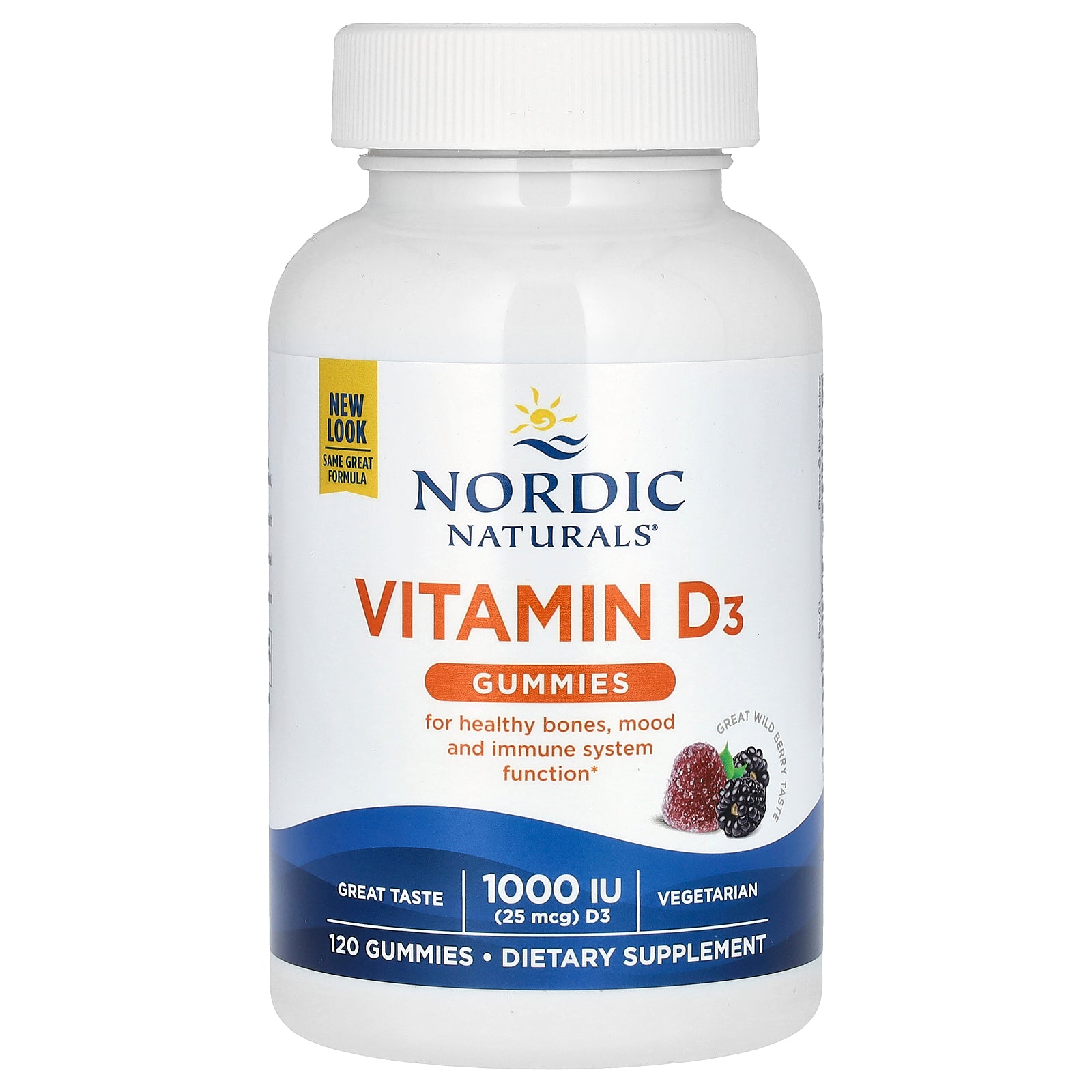 Nordic Naturals, Vitamin D3 Gummies, Great Wild Berry, 1,000 IU (25 mcg), 120 Gummies