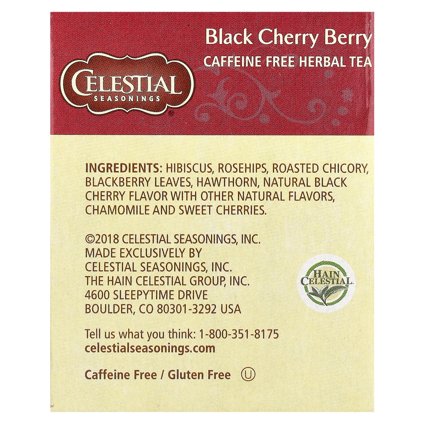 Celestial Seasonings, Herbal Tea, Black Cherry Berry, Caffeine Free, 20 Tea Bags, 1.6 oz (45 g)