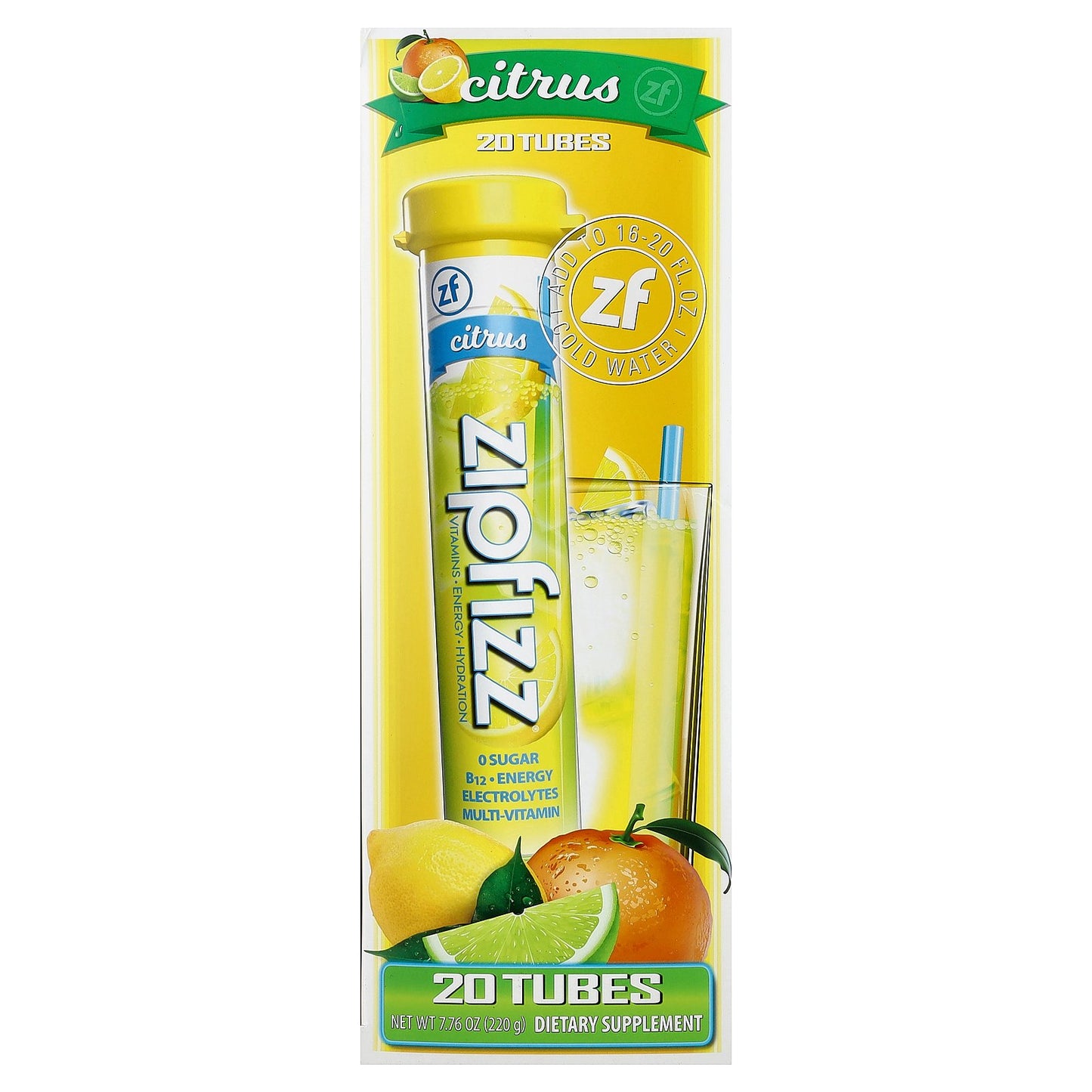 Zipfizz, Drink Mix, Citrus, 20 Tubes, 0.39 oz (11 g) Each