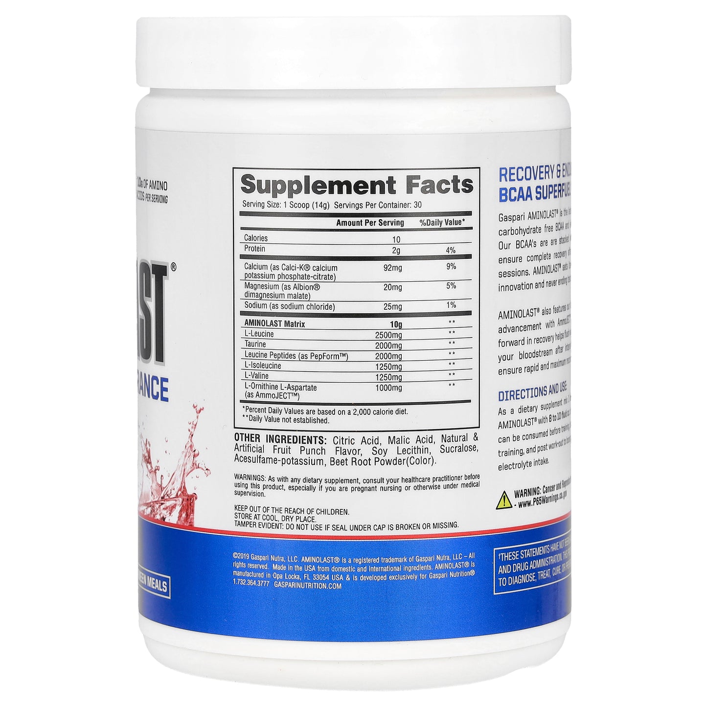 Gaspari Nutrition, Aminolast®, Recovery & Endurance BCAA Superfuel, Fruit Punch, 14.8 oz (420 g)