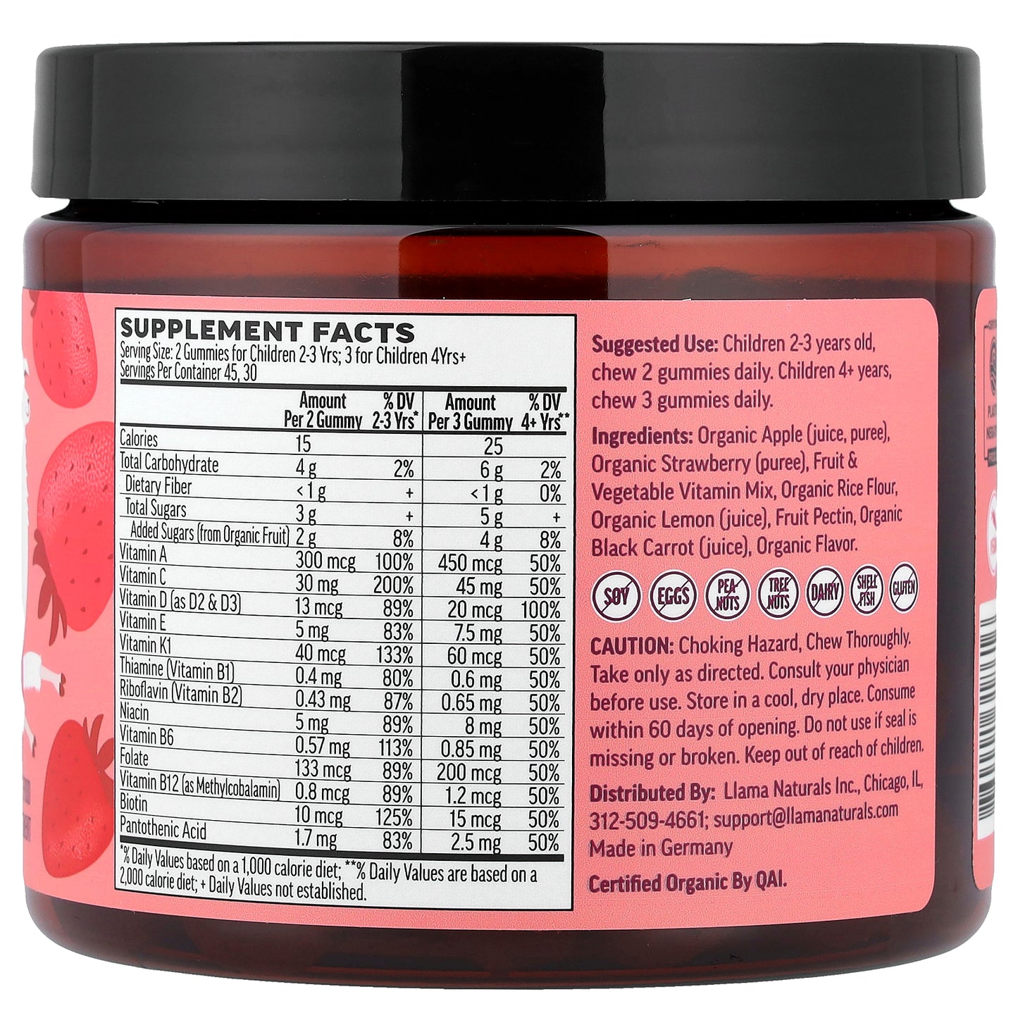 Llama Naturals, Kids Plant-Based Multi, Real Fruit Gummies, Strawberrylicious, 60 Gummies