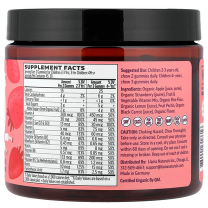Llama Naturals, Kids Plant-Based Multi, Real Fruit Gummies, Strawberrylicious, 60 Gummies