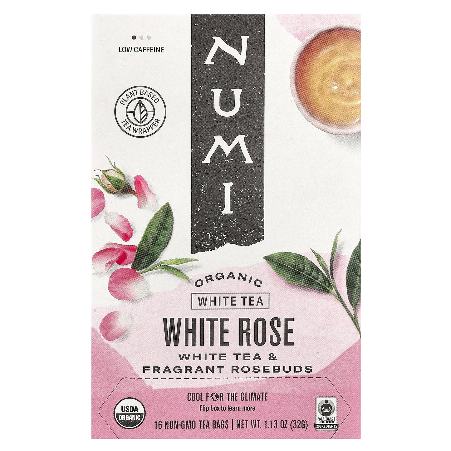 Numi Tea, Organic White Tea, White Rose, 16 Non-GMO Tea Bags, 1.13 oz (32 g)