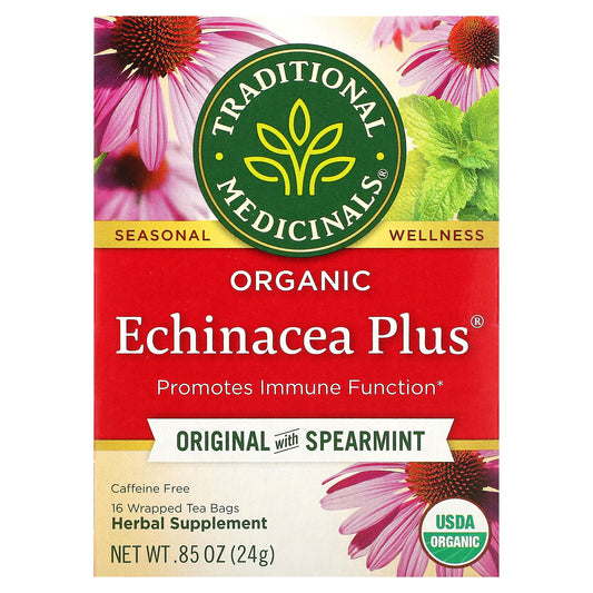 Traditional Medicinals, Organic Echinacea Plus®, Original with Spearmint, Caffeine Free, 16 Wrapped Tea Bags, 0.85 oz (24 g)