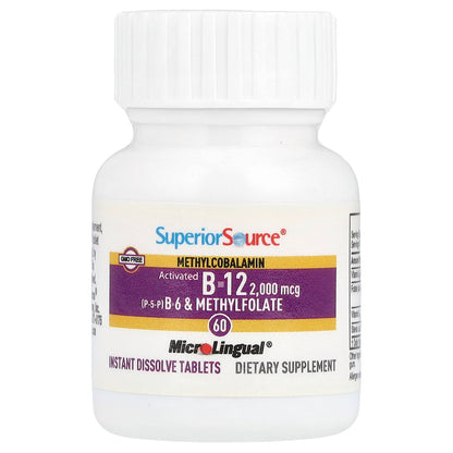 Superior Source, Activated B-12, Methylcobalamin, B-6 (P-5-P) & Methylfolate, 60 MicroLingual® Instant Dissolve Tablets