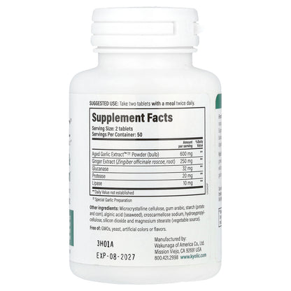 Kyolic, Aged Garlic Extract™, Cleanse & Digestion, Formula 102, 100 Veggie Tablets