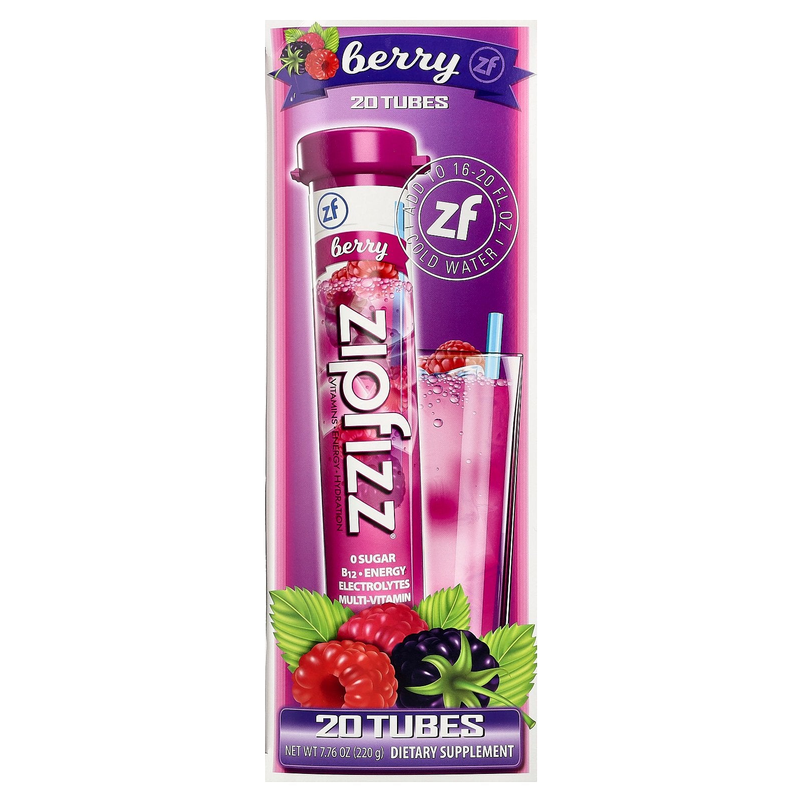 Zipfizz, Drink Mix, Berry, 20 Tubes, 0.39 oz (11 g) Each