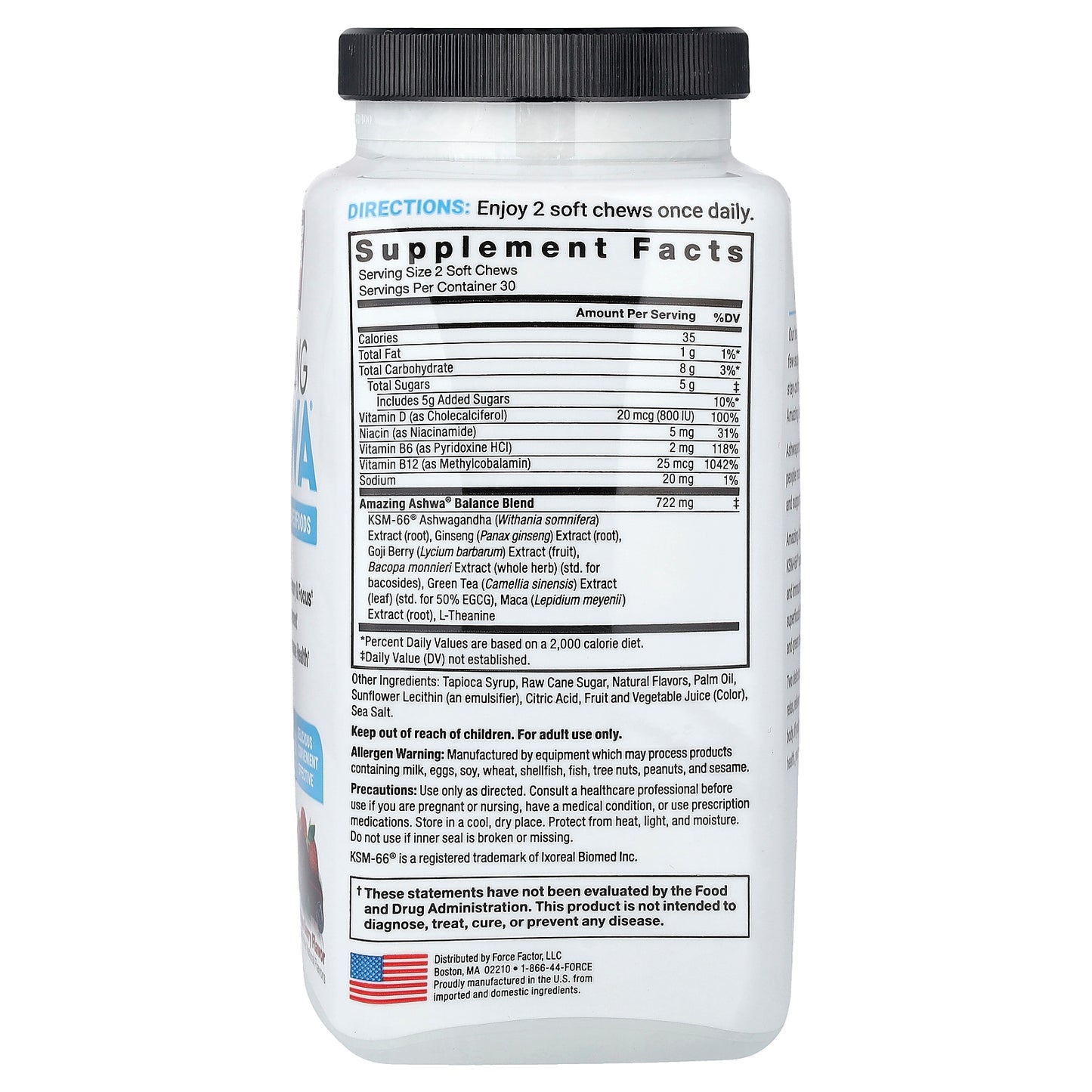 Force Factor, Amazing Ashwa®, Triple Berry, 60 Soft Chews