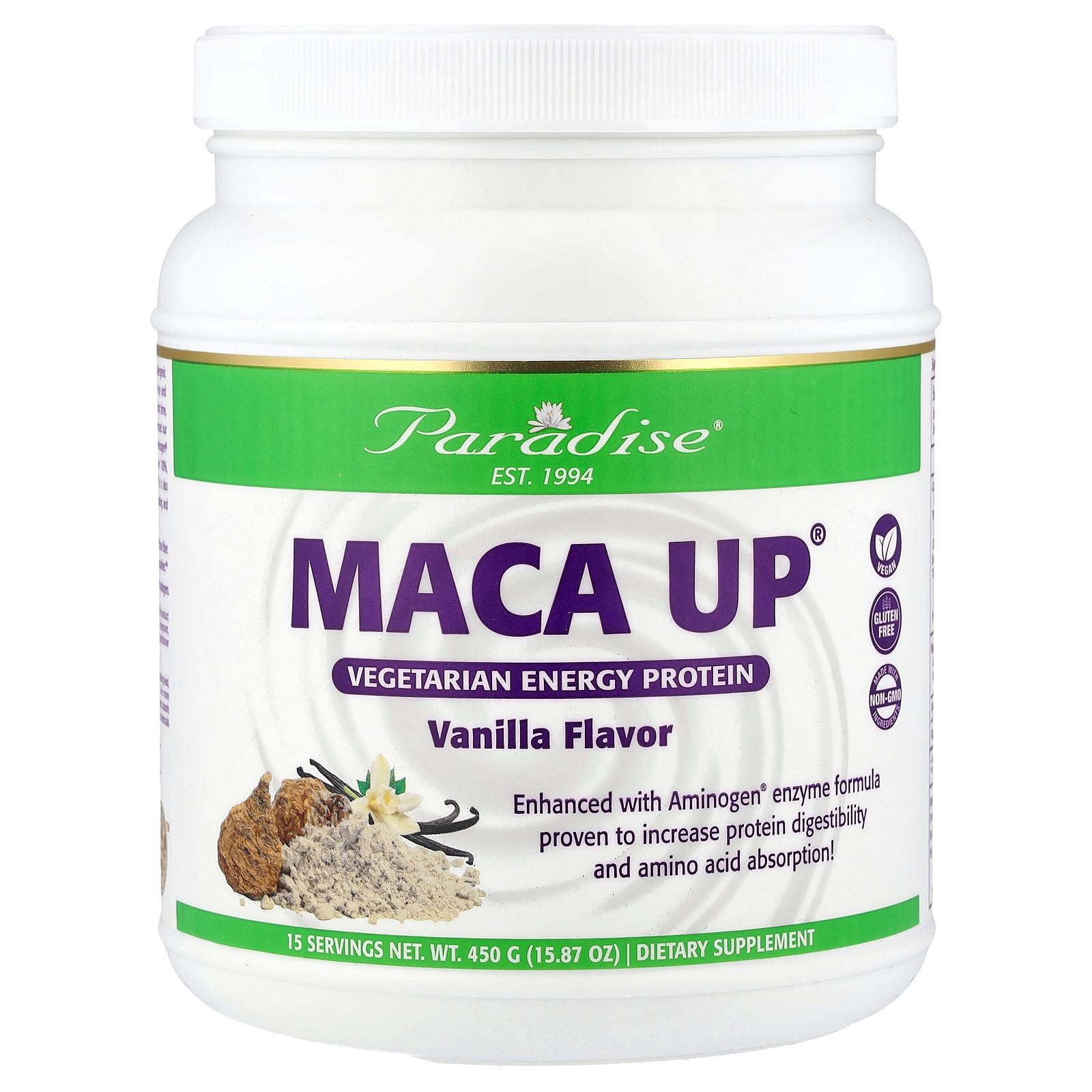 Paradise Herbs, Maca Up®, Vegetarian Energy Protein, Vanilla, 15.87 oz (450 g)