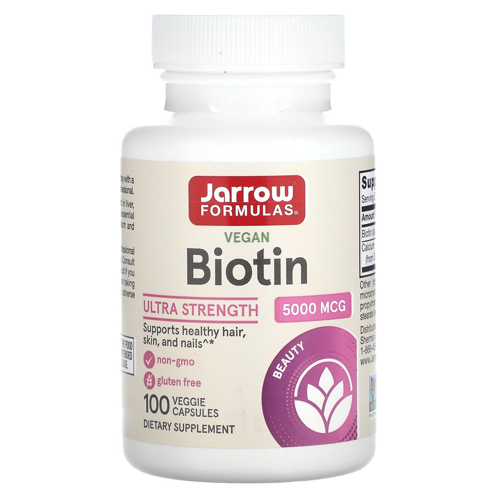 Jarrow Formulas, Biotin, 5,000 mcg, 100 Veggie Capsules