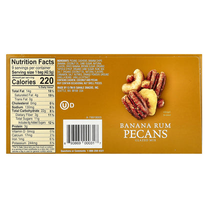 Sahale Snacks, Glazed Mix, Banana Rum Pecans, 9 Bags, 1.5 oz (42.5 g) Each