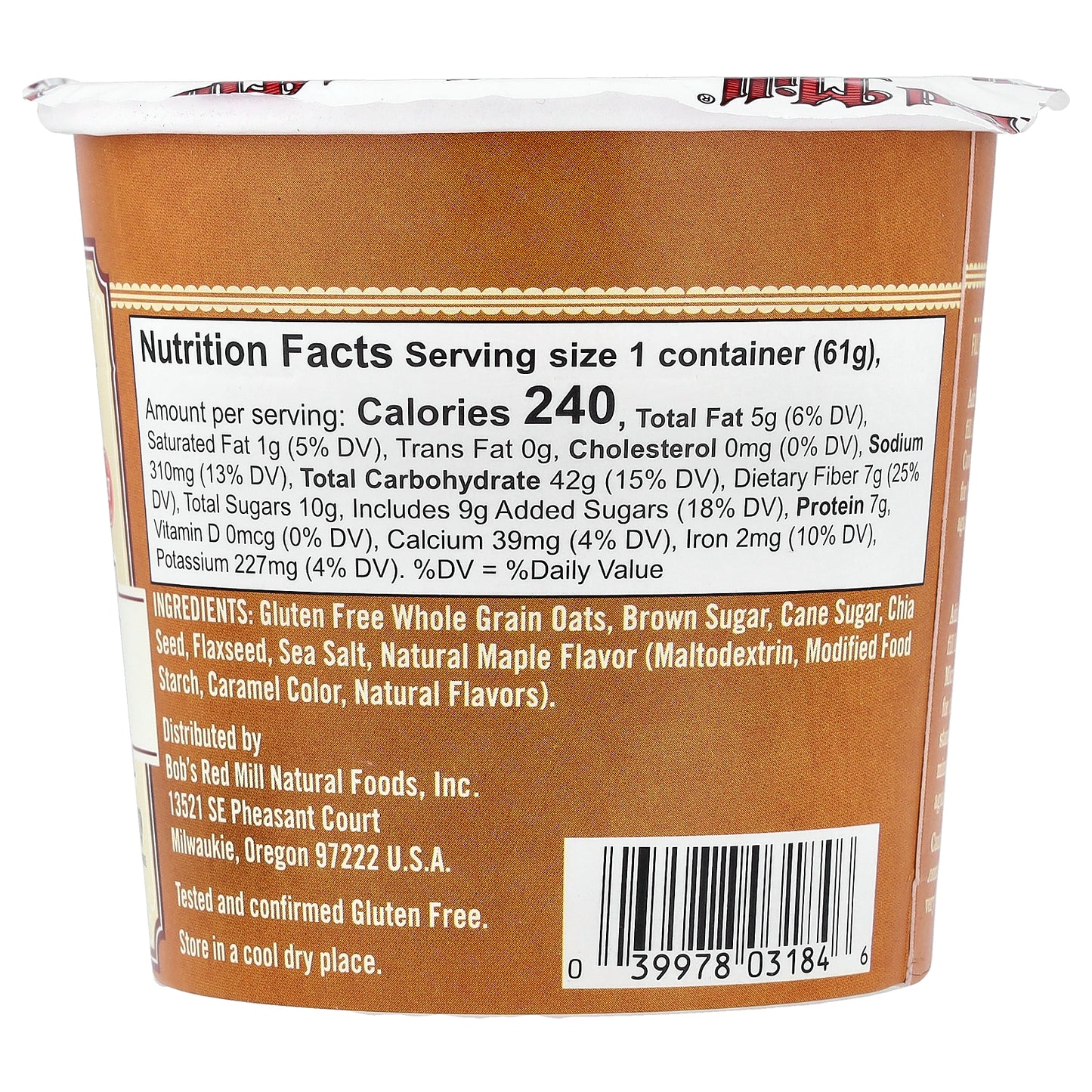 Bob's Red Mill, Oatmeal Cup, Brown Sugar and Maple, 2.15 oz (61 g)