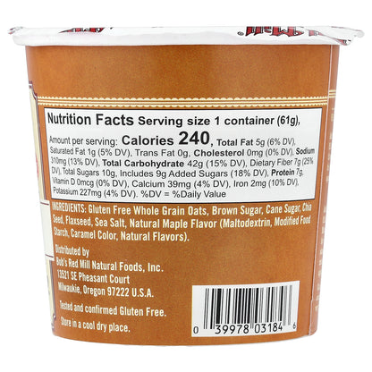 Bob's Red Mill, Oatmeal Cup, Brown Sugar and Maple, 2.15 oz (61 g)