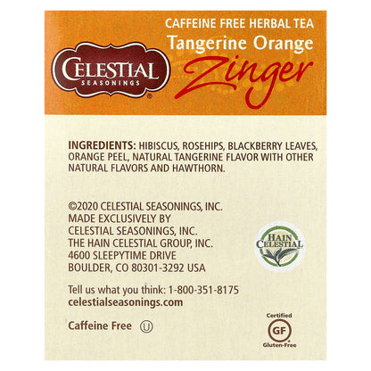 Celestial Seasonings, Herbal Tea, Tangerine Orange Zinger®, Caffeine Free, 20 Tea Bags, 1.7 oz (47 g)